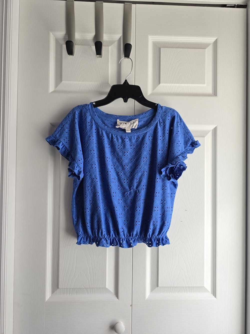 Hiatus Blue Eyelet Short Sleeve Top Size S